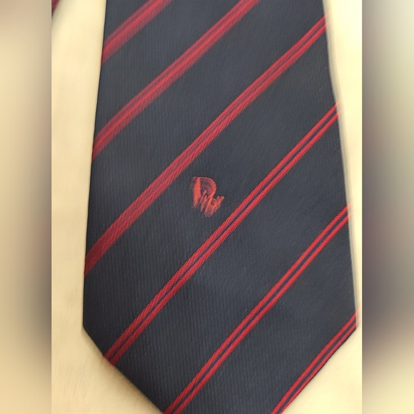 Vintage Christian Dior Navy & Red Striped Logo Tie - Picture 3 of 4